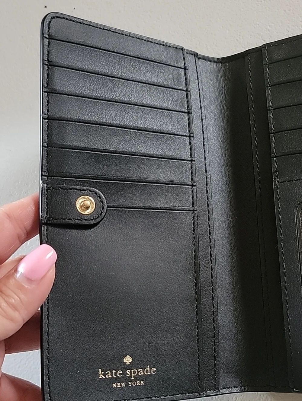 kate spade Black Saffiano Wallet with Gold Logo
